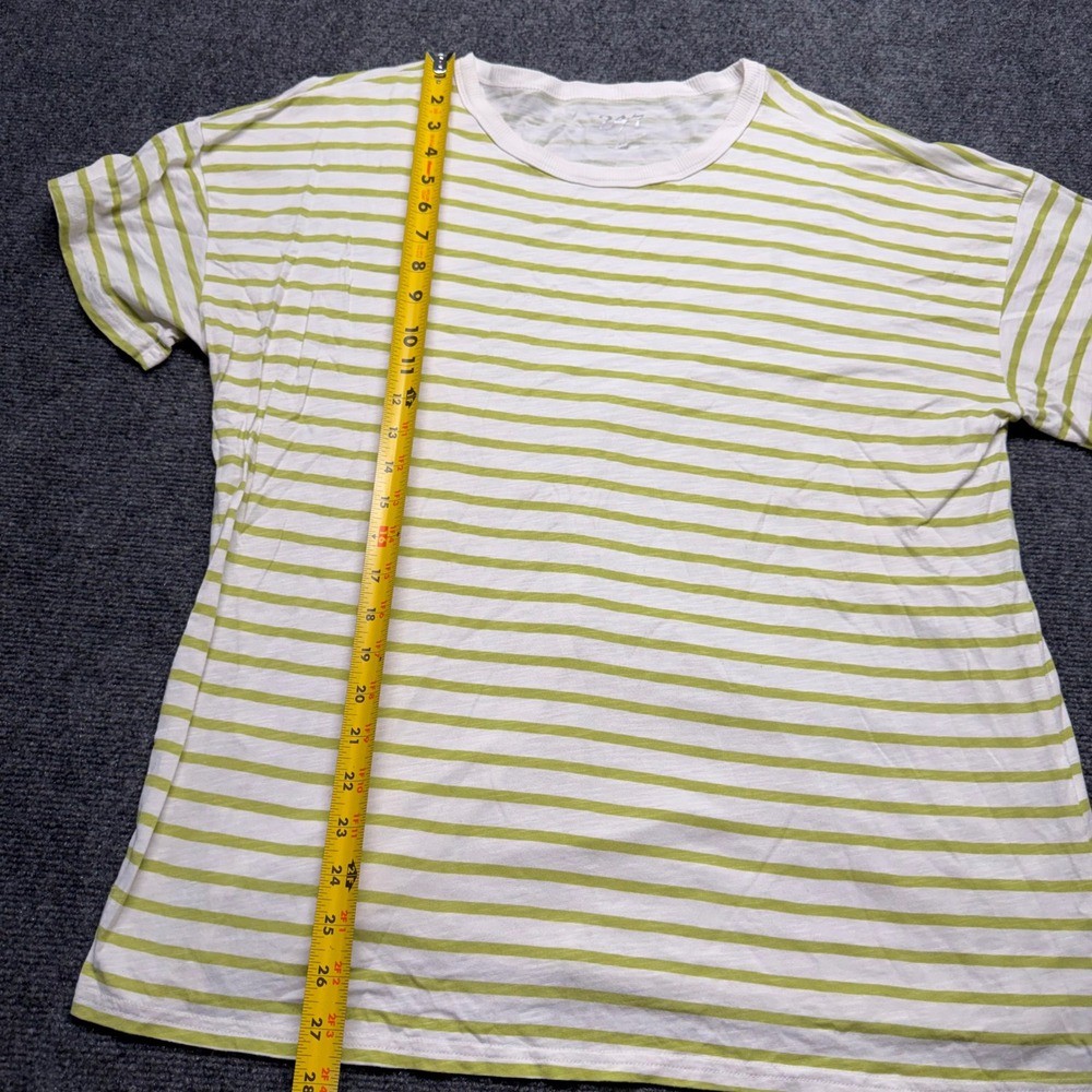 24/7 by Maurices Womens XXL T-Shirt Green White Striped Cotton Modal Crew Neck - Picture 2 of 8